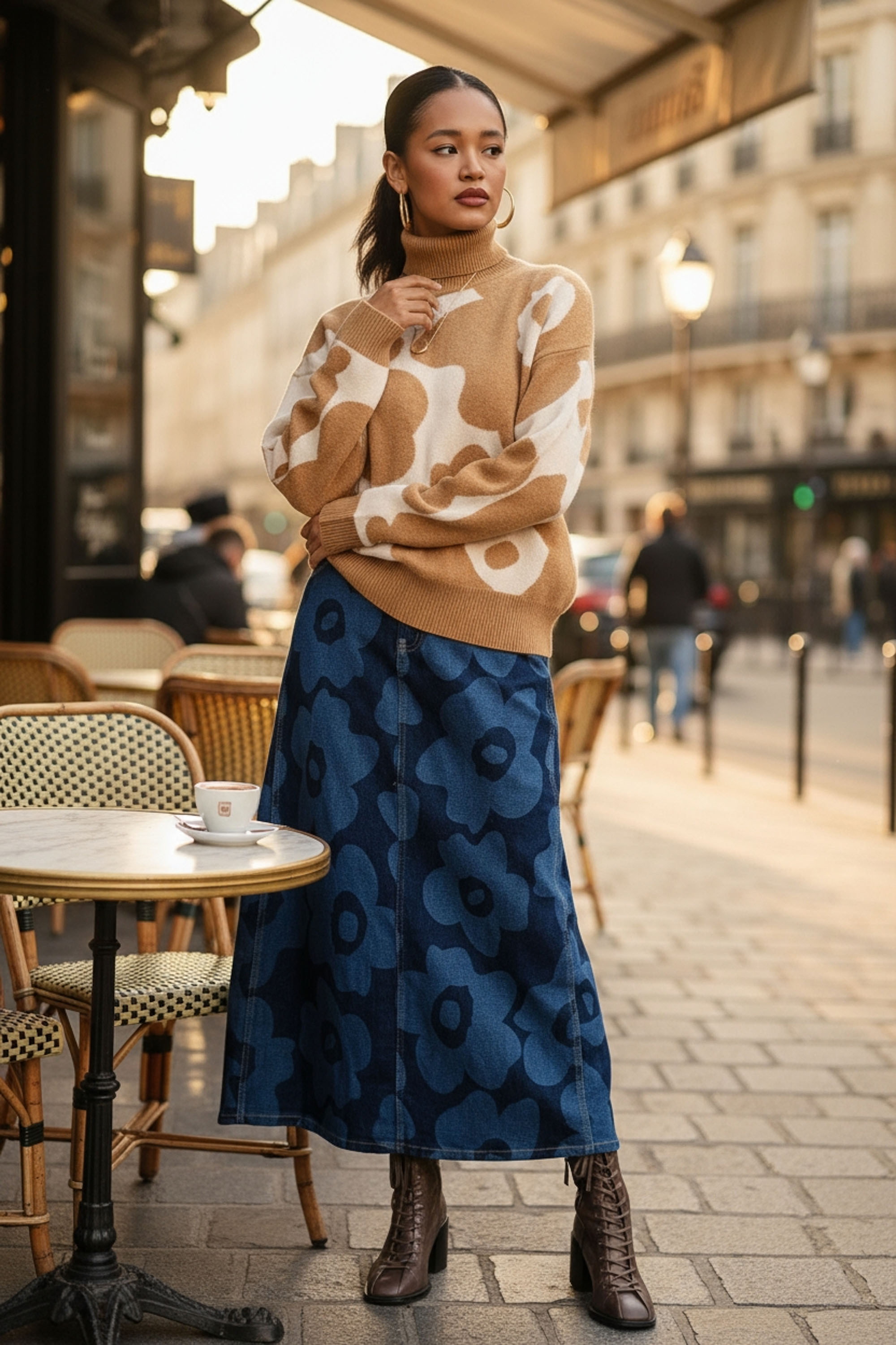 Дънкова пола ''Dragonfly'' св тъмносиньо със светъл принт цветя