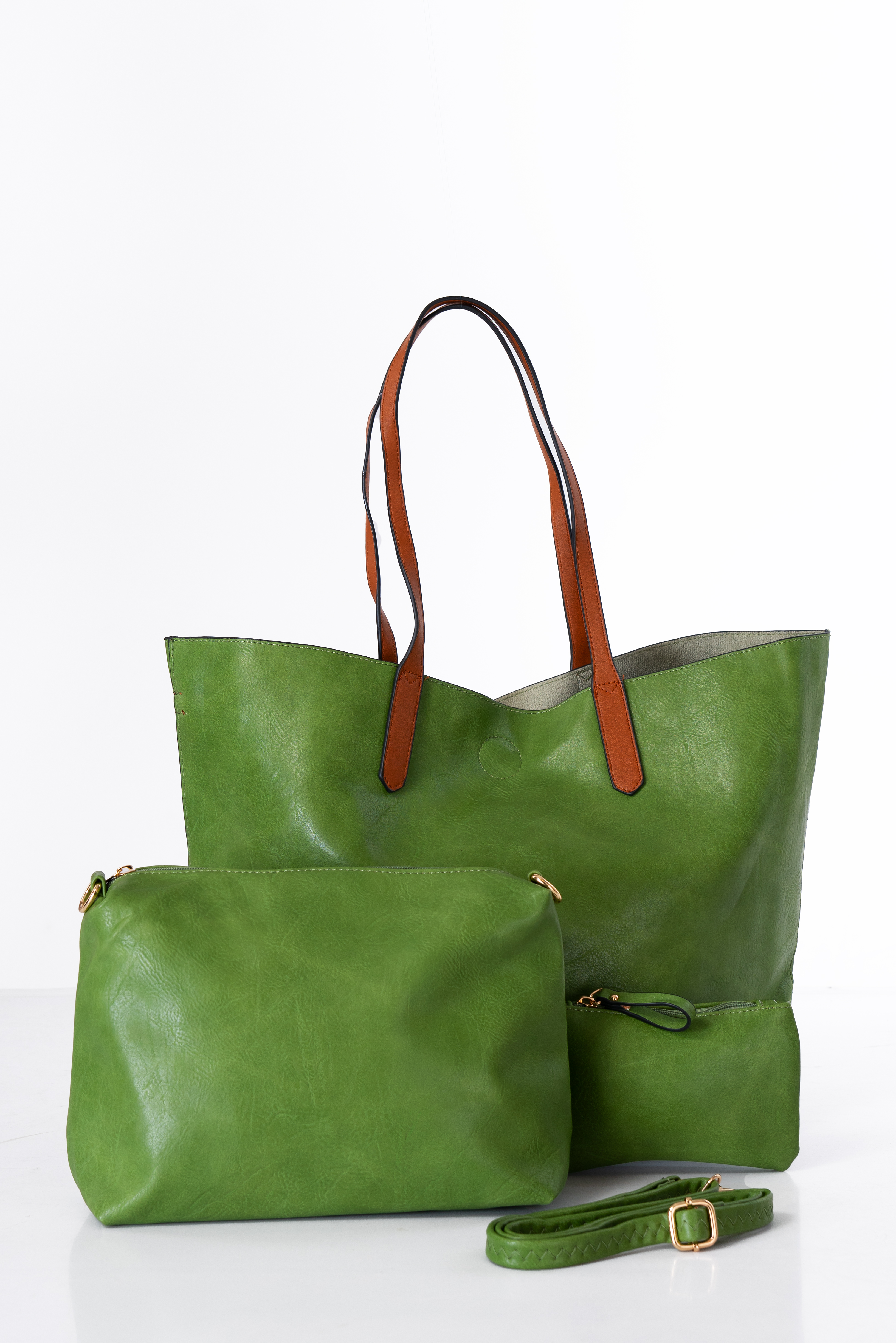 Голяма дамска чанта 3в1 в грахово зелено