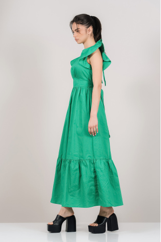 Дълга рокля в зелено с харбали