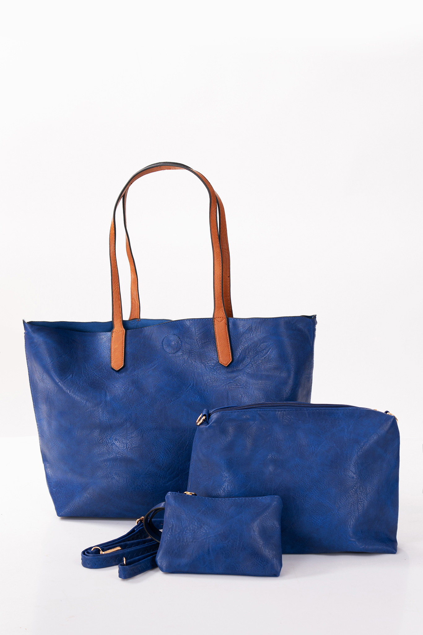 Дамска голяма чанта 3в1 в индигово синьо