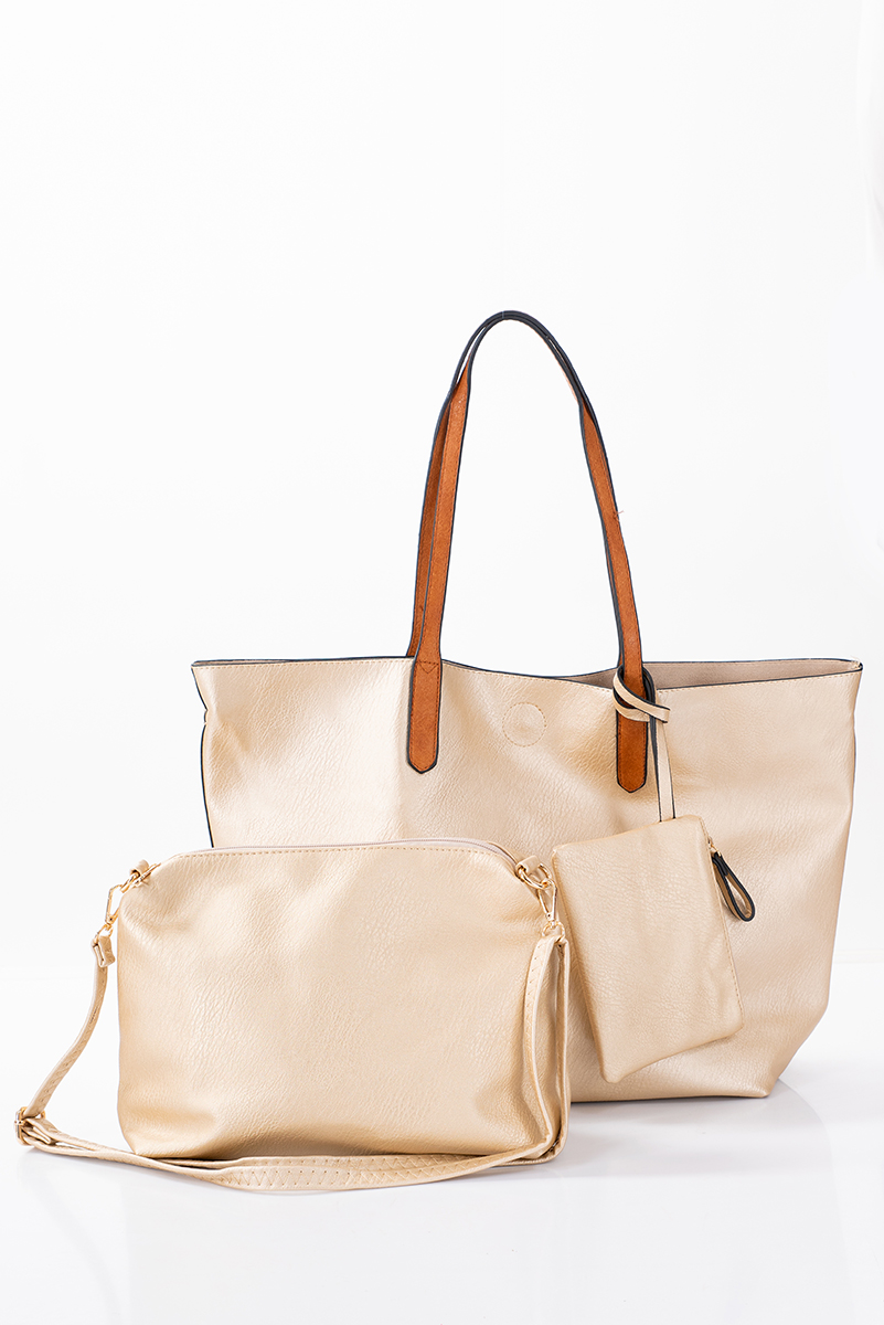 Дамска чанта 3в1 в златен металик