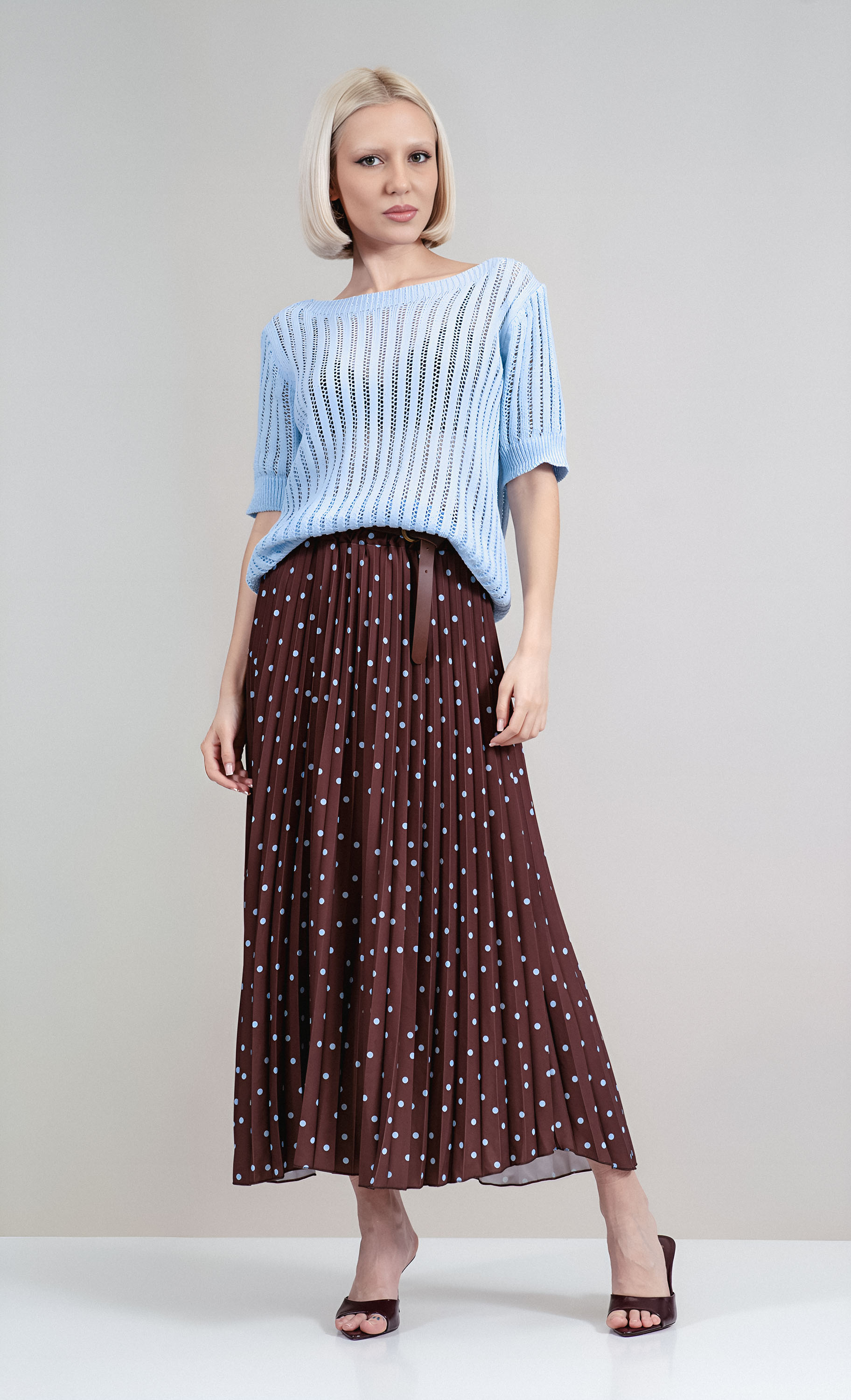 Пола тип солей в кафяво и принт сини точки